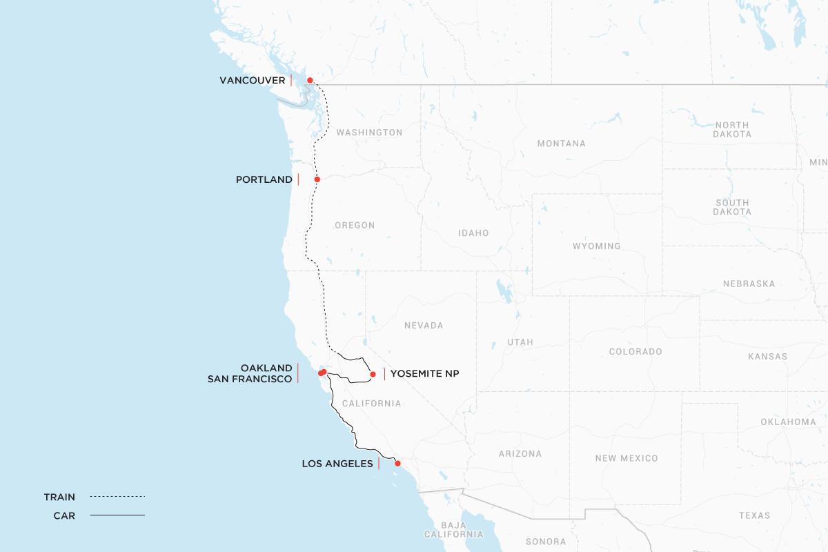 Los Angeles to Vancouver Map